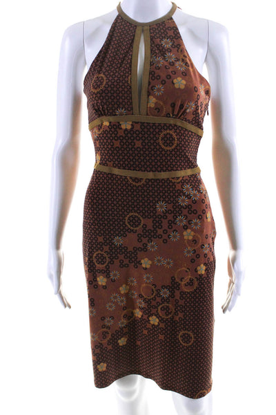 BCBG Max Azria Womens Geometric Print Body Con Dress Brown Size Extra Small