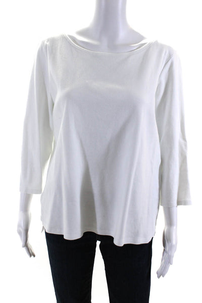 Eileen Fisher Womens Organic Cotton Round Neck Long Sleeve Top White XL