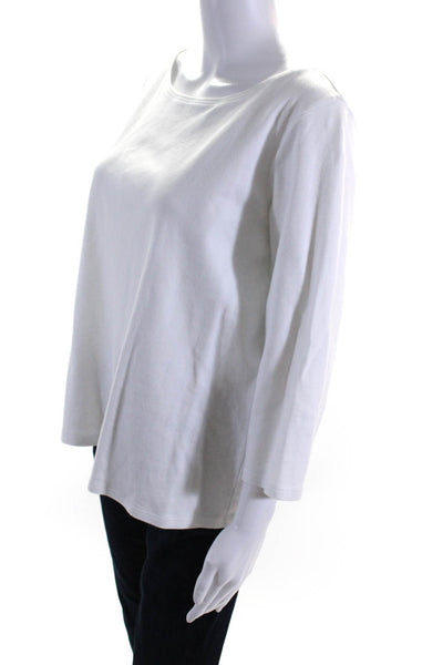 Eileen Fisher Womens Organic Cotton Round Neck Long Sleeve Top White XL