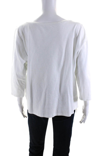 Eileen Fisher Womens Organic Cotton Round Neck Long Sleeve Top White XL