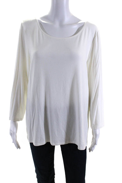 Eileen Fisher Womens Stretch Round Neck Long Sleeve Pullover Top White Size XL