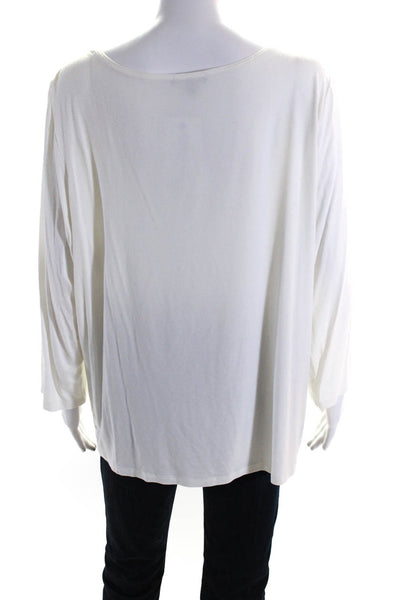 Eileen Fisher Womens Stretch Round Neck Long Sleeve Pullover Top White Size XL