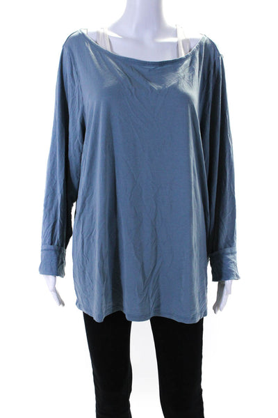 Eileen Fisher Womens Boat Neck Long Sleeved Basic T Shirt Blue Gray Size 3X