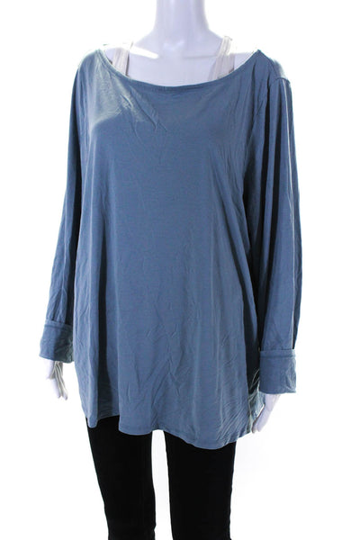 Eileen Fisher Womens Boat Neck Long Sleeved Basic T Shirt Blue Gray Size 3X