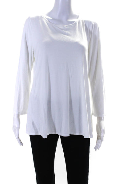Eileen Fisher Petite Womens Long Sleeved Round Neck Basic T Shirt White Size PL