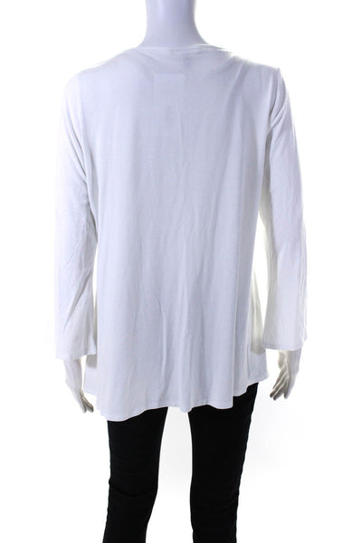 Eileen Fisher Petite Womens Long Sleeved Round Neck Basic T Shirt White Size PL