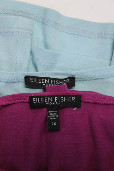 Eileen Fisher Womens Sleeveless Round Neck Tank Tops Pink Blue Size 2X Lot 2