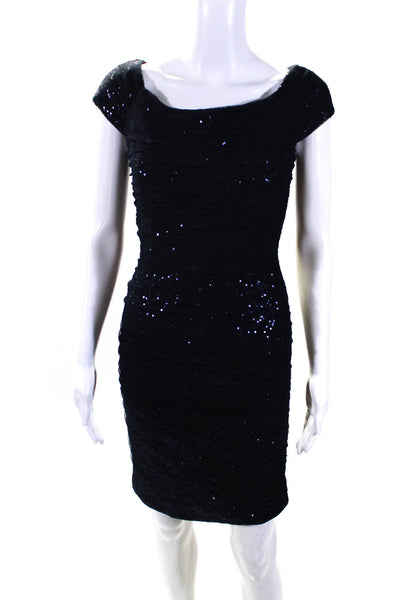 Lauren Ralph Lauren Womens Navy Mesh Sequins Ruched Bodycon Dress Size 0