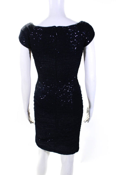 Lauren Ralph Lauren Womens Navy Mesh Sequins Ruched Bodycon Dress Size 0