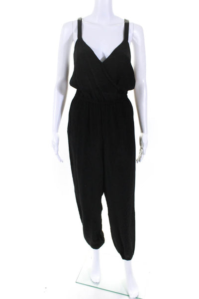 Twelfth Street by Cynthia Vincent Womens V-Neck Ruched Jumpsuit Black Size S