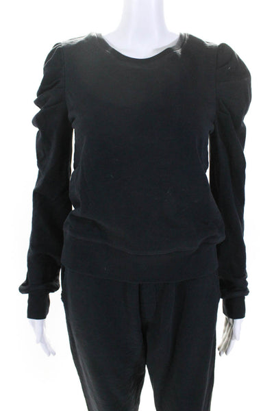 Leallo Womens Cotton Long Sleeve Pullover Sweatshirt Sweatpants Set Navy Size S
