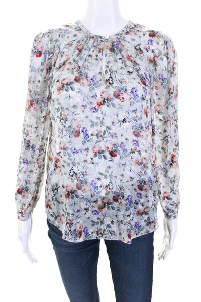 Rebecca Taylor Womens Floral Buttoned V Neck Long Sleeve Blouse Gray Red Size 00