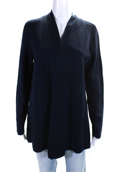 Eileen Fisher Women's Round Neck Long Sleeves Open Front Cardigan Blue Size M