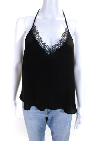 ASTR Womens Lace Trim V-Neck Pullover Cami Tank Top Black Size M