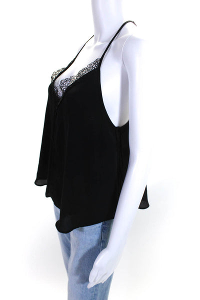 ASTR Womens Lace Trim V-Neck Pullover Cami Tank Top Black Size M