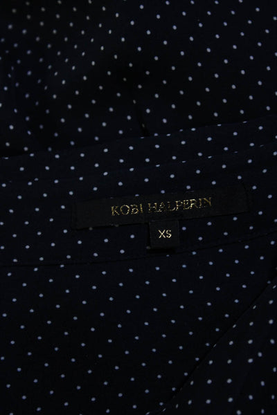 Kobi Halperin Womens Silk Polka Dot Button Down Blue Navy Blue Size Extra Small