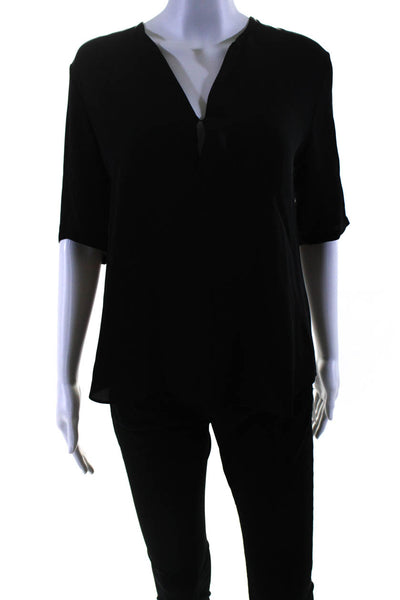 Theory Womens Silk Short Sleeves V Neck Antazie Blouse Black Size Petite