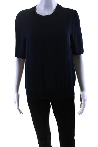 Theory Womens Silk Short Sleeves Combed Tee Blouse Navy Blue Size Small