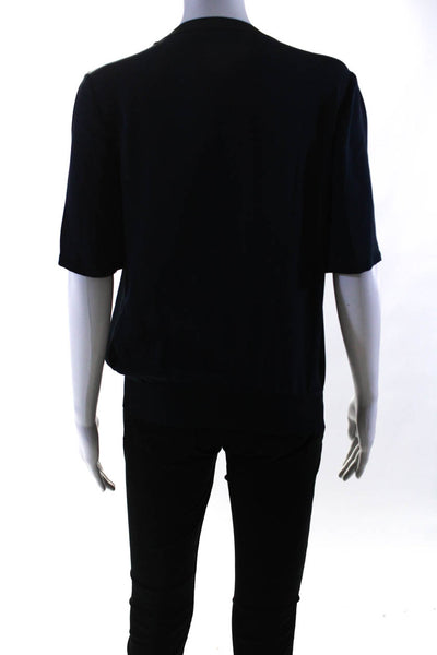 Theory Womens Silk Short Sleeves Combed Tee Blouse Navy Blue Size Small