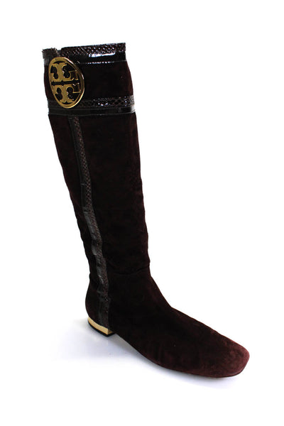 Tory Burch Women's Square Toe Suede Leather Knee High Boot Boot Burgundy Size 10