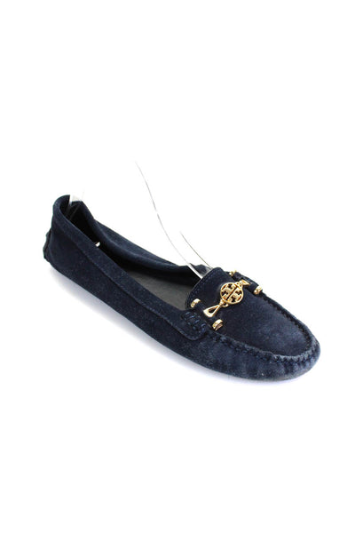 Tory Burch Women's Round Toe Suede Leather Embellish Slip-On Shoe Blue Size 9.5