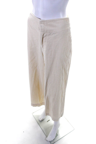 Iris & Ink Womens Cotton Corduroy Wide Leg Pedal Pushers Trousers Ivory Size 6