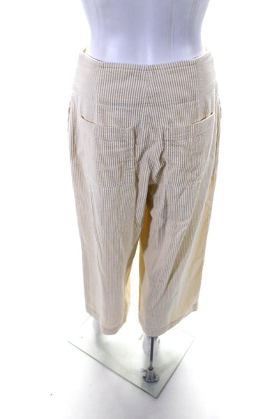 Iris & Ink Womens Cotton Corduroy Wide Leg Pedal Pushers Trousers Ivory Size 6