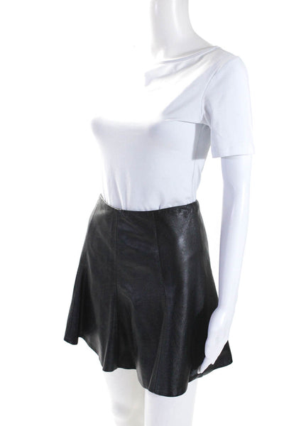 Porter Grey Womens Lined Leather Zip Up Flare Mini Skirt Black Size 2