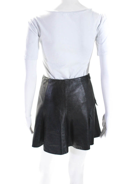 Porter Grey Womens Lined Leather Zip Up Flare Mini Skirt Black Size 2