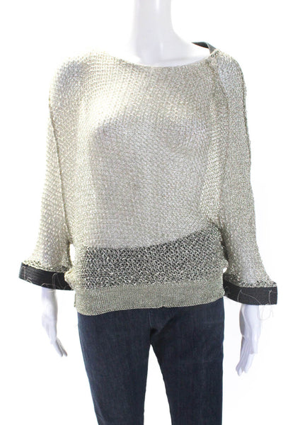 Aviu Womens Metallic Knit Round Neck Short Sleeve Blouse Top Gold Size 42