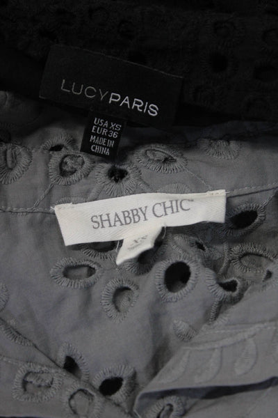 Shabby Chic Lucy Paris Womens Embroidered Button Up Blouse Gray Size XS Lot 2