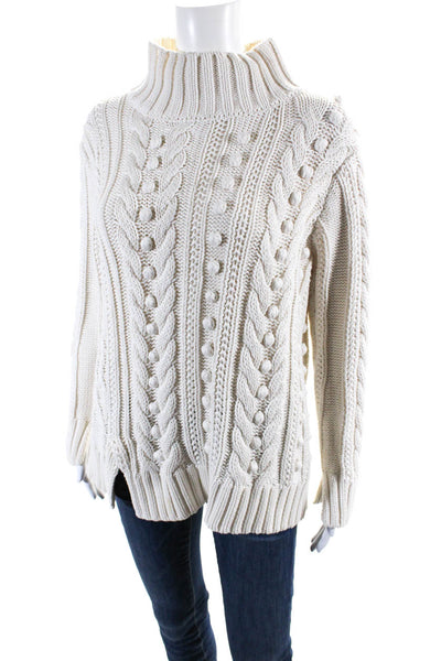 525 America Womens Cotton Long Sleeve Cable Knit Mock Neck Sweater White Size S