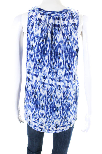 Joie Womens Silk V Neck Sleeveless Ikat Print Tank Blouse Blue Size XS