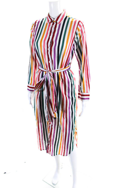 J Crew Womens White Multicolor Striped Cotton Long Sleeve Shift Dress Size XS