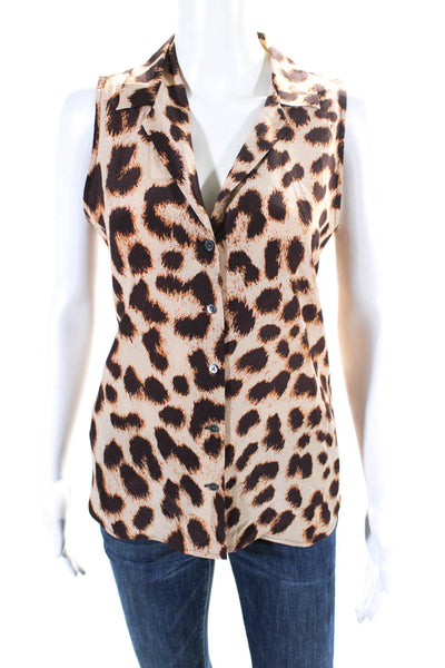 Equipment Femme Womens Brown Leopard Print Sleeveless Blouse Top Size S