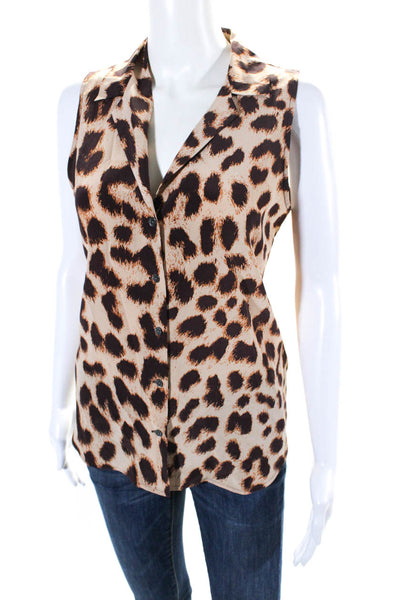 Equipment Femme Womens Brown Leopard Print Sleeveless Blouse Top Size S