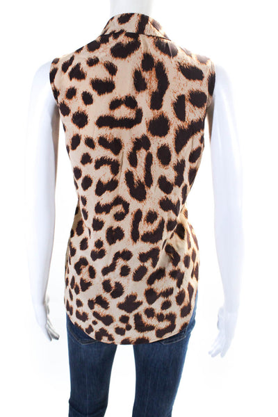 Equipment Femme Womens Brown Leopard Print Sleeveless Blouse Top Size S