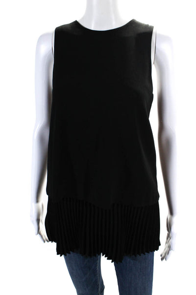 Theory Womens Pleated Round Neck Sleeveless Zip Up Blouse Top Black Size S