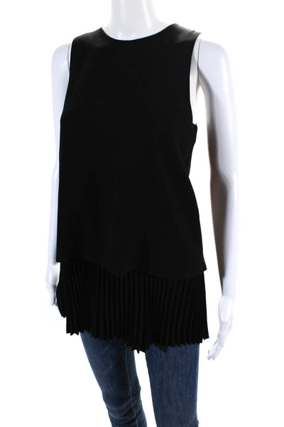 Theory Womens Pleated Round Neck Sleeveless Zip Up Blouse Top Black Size S