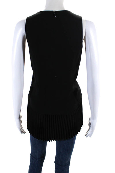 Theory Womens Pleated Round Neck Sleeveless Zip Up Blouse Top Black Size S