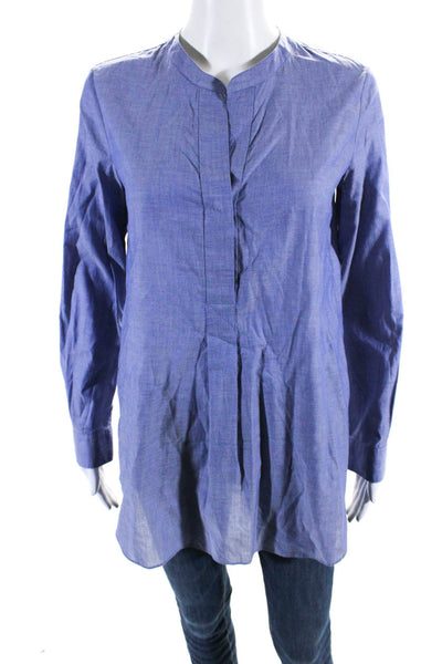 Theory Womens Cotton V-Neck Long Sleeve Pullover Blouse Top Blue Size P