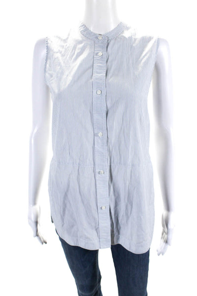 Vince Womens Striped Round Neck Sleeveless Button Up Blouse Top White Size S