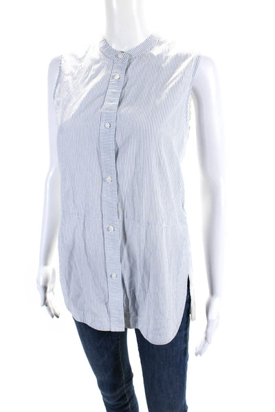 Vince Womens Striped Round Neck Sleeveless Button Up Blouse Top White Size S