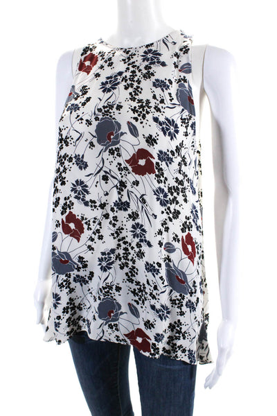 Theory Womens Silk Floral Print Sleeveless Pullover Blouse Top White Size S