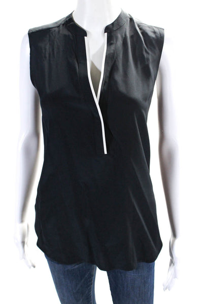 Vince Womens Silk V-Neck Sleeveless Pullover Blouse Top Navy Size 2