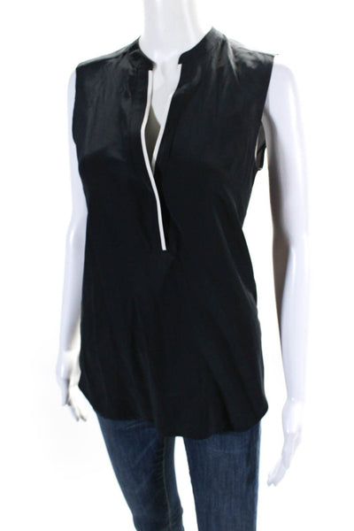 Vince Womens Silk V-Neck Sleeveless Pullover Blouse Top Navy Size 2