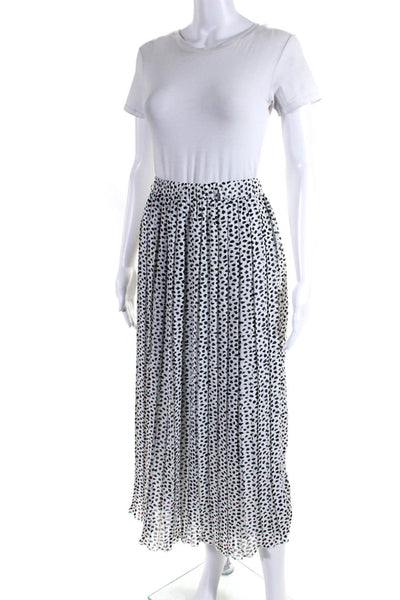Joie Womens Spotted Print Pleated Elastic Waist Midi Skirt White Black Size M