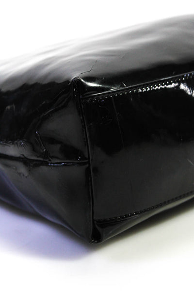 Kate Spade New York Womens Patent Leather Top Handle Handbag Black Size Large