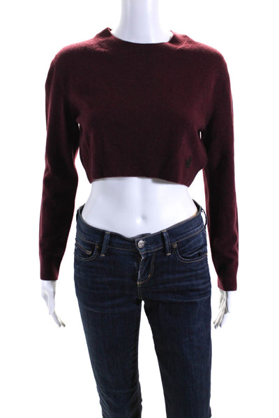 Patou Womens Cropped Crew Neck Jumper Sweater Ruby Wine Wool Size Medium