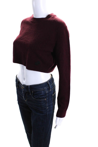 Patou Womens Cropped Crew Neck Jumper Sweater Ruby Wine Wool Size Medium